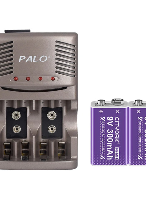 Batteria ricaricabile PALO 6F22 9V Ni-MH Batterie 9 V 300mAh Batteria da 9 volt a bassa autoscarica a 9 volt con caricabatterie intelligente - riparo82