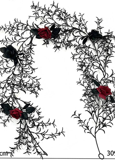 Halloween Dead Branch Garland Artificial Rose Black Decorative Flower Vine Door Hanging Festive Atmosphere Arrangement New - Riparo82