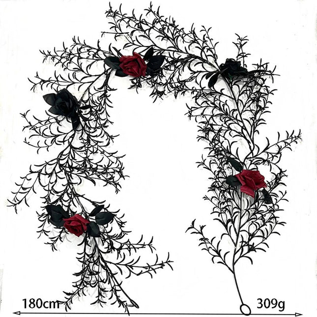 Halloween Dead Branch Garland Artificial Rose Black Decorative Flower Vine Door Hanging Festive Atmosphere Arrangement New