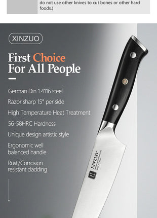 XINZUO Premium Modern 1-8PCS Din 1.4116 Stainless Steel Chef, Santoku, Utility & Paring Knife Set with Black - Riparo82