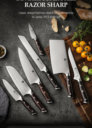 XINZUO Premium Modern 1-8PCS Din 1.4116 Stainless Steel Chef, Santoku, Utility & Paring Knife Set with Black - Riparo82