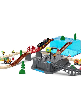 Set di binari ferroviari in legno Treno elettrico Modello magnetico per auto Slot pressofuso Adatto a tutte le marche Biro Pista in legno Assemblare Toy Boy Gift - riparo82