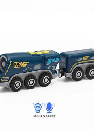 Treno elettrico magnetico per bambini Locomotiva per auto Slot per binario in legno Ferrovia pressofusa con due carrelli Regalo giocattolo in legno - riparo82
