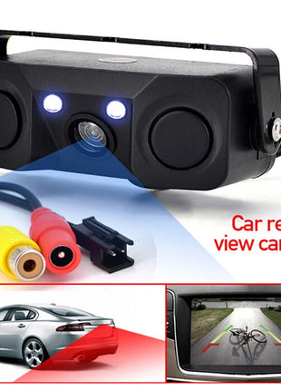 3 in 1 Car Parking Sensor Car Reverse Backup Rear View Camera with 2 Radar Detector Sensors Indicator Buzzer Alarm Car Camera - Riparo82