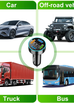 250W 5 Ports Car Charger Fast Charging PD QC3.0 USB C Car Phone Charger Adapter With Voltage For iPhone Samsung Huawei Xiaomi - Riparo82