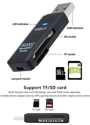 Lettore di schede USB 3.0 multifunzionale 2 in 1Micro SD TFMemoryCardReaderUSBFlashDrive Adattatore per schede per PC Accessori per laptop