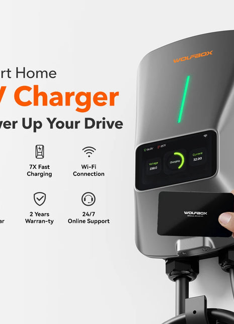 WOLFBOX EV Charging Station Type 2 7KW 32A 1 Phase Electric Vehicle Car Charger Wallbox with LCD Screen APP Control RFID Card - Riparo82