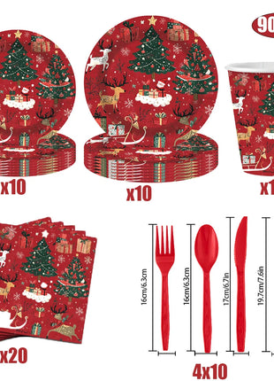 Decorazioni natalizie Set di stoviglie per feste Piatti di carta usa e getta a tema albero di renna Bicchieri Tovaglioli Forniture natalizie di Capodanno - riparo82