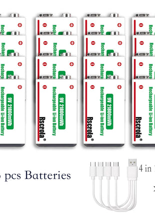 Batteria ricaricabile agli ioni di litio da 9 V a lunga durata 21800 mWh ad alta capacità per pedale rilevatore di fumo per microfono per chitarra con cavo - riparo82