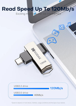 Kodak 2 in 1 Chiavetta USB Tipo-C Pendrive 32 GB 64 GB 128 GB 256 GB USB 3.2 Chiavetta USB Dual ad alta velocità Pen Drive per il telefono