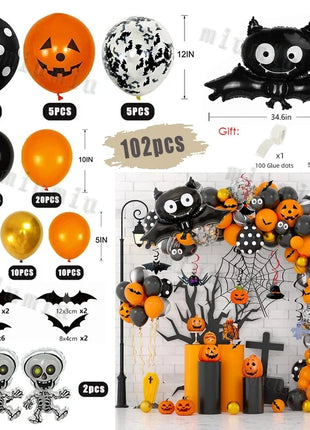 Halloween Bat Balloon Garland Arch Kit Black Orange Ballon 3D Bat Spider Sticker Eye Pumpkin Halloween Party Decoration Supplies - Riparo82