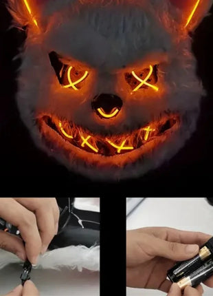 NEW LED  Light Halloween Cosplay Face Mask Party Show Stage Make-up Horror Bloody Rabbit Bear Mask Cartoon Carnival  Head Cover - Riparo82