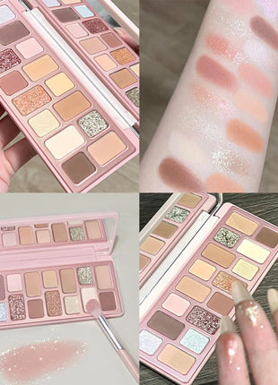 16 Colors of Dazzling Eyeshadow Pink Glitter Collision Blue Green Smoke Pearl Diamond Texture Multi Style Makeup Palette - Riparo82