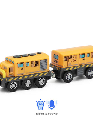 Treno elettrico magnetico per bambini Locomotiva per auto Slot per binario in legno Ferrovia pressofusa con due carrelli Regalo giocattolo in legno - riparo82