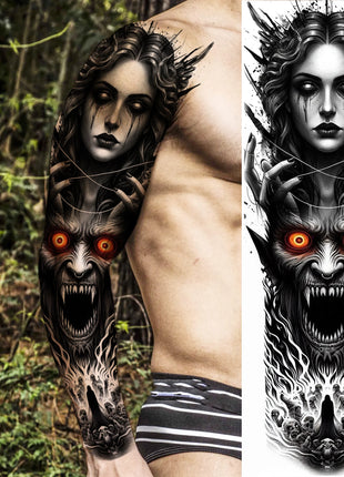 1 Sheet Full Arm Evil Witch Vampire Temporary Tattoos Sleeve Halloween Scary Skull Tatoo Waterproof Horrible Fake Tattoo Sticker - Riparo82