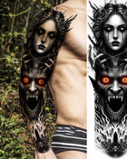 1 Sheet Full Arm Evil Witch Vampire Temporary Tattoos Sleeve Halloween Scary Skull Tatoo Waterproof Horrible Fake Tattoo Sticker - Riparo82