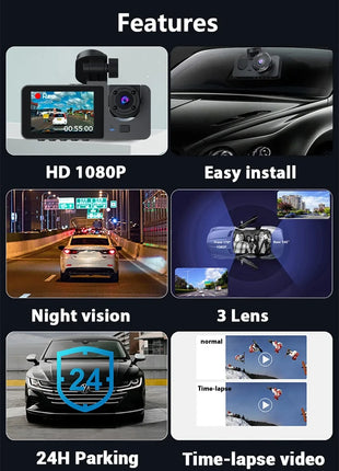 Dash Cam for Cars Camera HD 1080P Video Recorder Dashcam DVR Black Box Dual Lens DVR with Rear View Camera for Vehicle - Riparo82