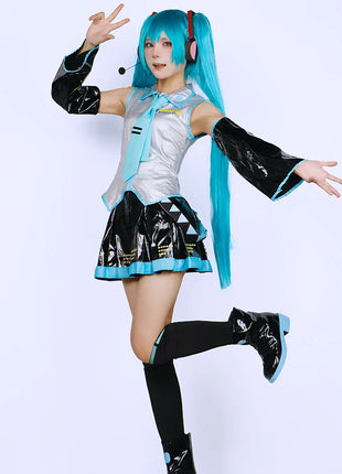 Miku Cosplay Set completo Abito in tessuto di pelle argento Miku Cosplay Copricapo Costume Outfit JK Abito da marinaio Uniforme scolastica Hallow