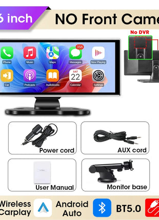 11.26 inch Dash Cam 4K Car DVR Wireless Carplay & Android Auto GPS Navigation Video Recorder Dashboard Dual Lens Dual BT FM AUX - Riparo82