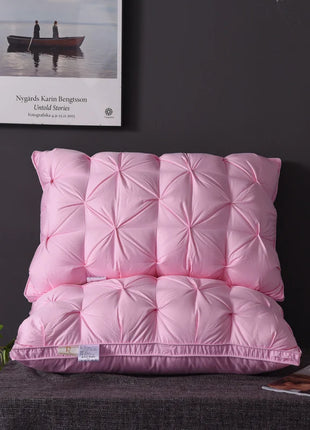 Luxury 100% Goose Down Feather Stuffed Pillows Pinch Pleat Design Neck Protection Bed Pure Cotton Cover Cushion for Sleeping - Riparo82
