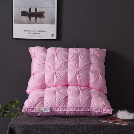 Luxury 100% Goose Down Feather Stuffed Pillows Pinch Pleat Design Neck Protection Bed Pure Cotton Cover Cushion for Sleeping