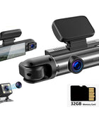 Dash Cam 3.16 Inch 3 Lens Dash Cam, Front Built-in Rear Camera, G Sensor HD Night Vision Wide Angle Car DVR, With 32GB SD Card - Riparo82