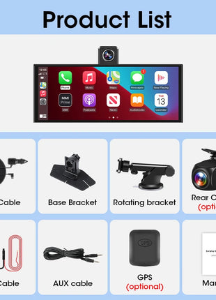 11.26 inch Dash Cam Car DVR 4K Camera Wireless Carplay Android Auto Touch Screen Dual Len Video Recorder Dashboard BT FM AUX GPS - Riparo82