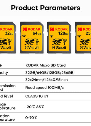 KODAK microsd 256gb Scheda SD Ad Alta velocità C10 U3 32GB 64GB 128GB carte Scheda di Memoria sd USH-1 SDXC Flash chiavetta USB sdcards Per La Macchina Fotografica