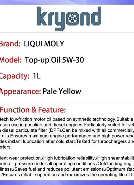 LIQUI MOLY Olio di ricarica 5W-30 1L Eccellente comportamento a bassa temperatura