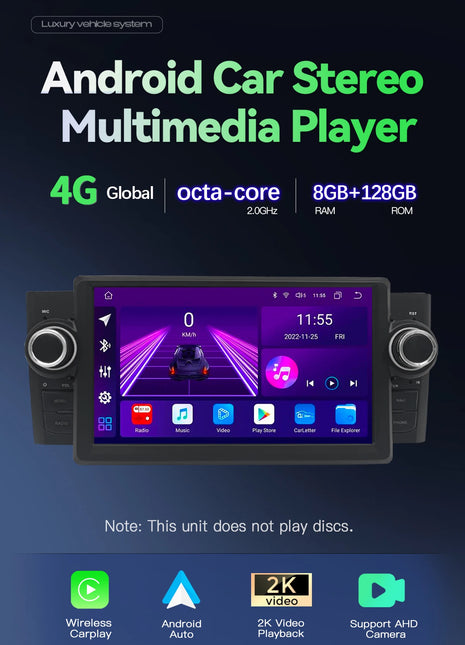 7"Wireless Carplay AutoRadio 2 din Android 14 For Fiat Grande Punto Linea 2009-2015 Multimedia Screen Audio GPS Navigation RDS - Riparo82