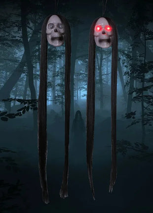 1PCS New Halloween Hanging Long Hair Ghost Skeleton LED Light-emitting Horror Skeleton Ghost Bar Haunted House Decoration Props - Riparo82