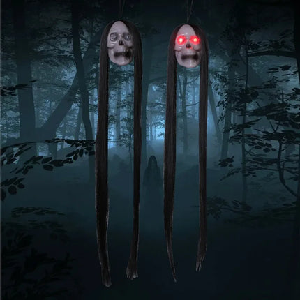 1PCS New Halloween Hanging Long Hair Ghost Skeleton LED Light-emitting Horror Skeleton Ghost Bar Haunted House Decoration Props