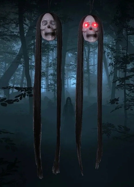 1PCS New Halloween Hanging Long Hair Ghost Skeleton LED Light-emitting Horror Skeleton Ghost Bar Haunted House Decoration Props - Riparo82