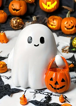 Halloween Desktop Ornament Figurine Ghost Holding Pumpkin Model Statue Tabletop Ornament for Halloween Party Home Decoration Toy - Riparo82