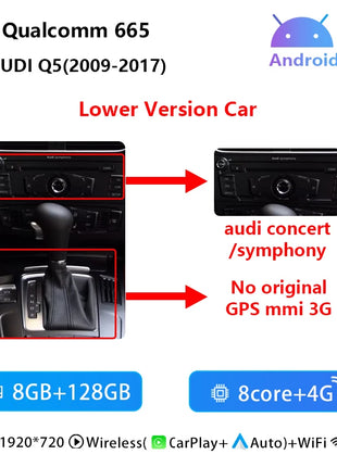 10.25Snapdragon 665 Wireless Carplay AutoRadio Android 14 For Audi Q5 2009-2016 Stereo Screen GPS Navigation Multimedia HeadUnit - Riparo82