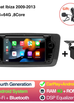 2 Din Car Radio for Seat Ibiza 2009-2013 Audio Multimedia Player CarPlay Android Auto GPS Bluetooth WIFI FM RDS Autoradio - Riparo82