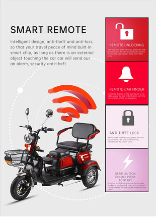 48V 600W Cheapest Long-endurance 3 Passengers  Mobility Electric Vehicle for Elderly Electric Tricycle Scooter Mobility Bike