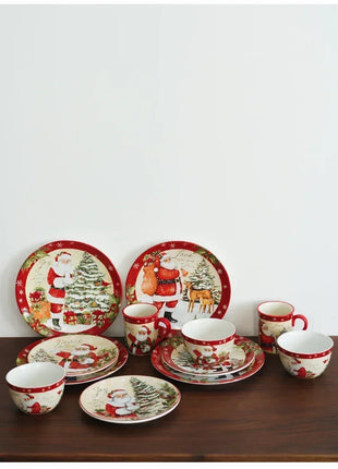 Piatti in ceramica a tema natalizio Set di stoviglie per la cena Colore Sottosmalto Processo Caffè Zuppa Tazza Ciotola Piatto da bistecca di Babbo Natale - riparo82