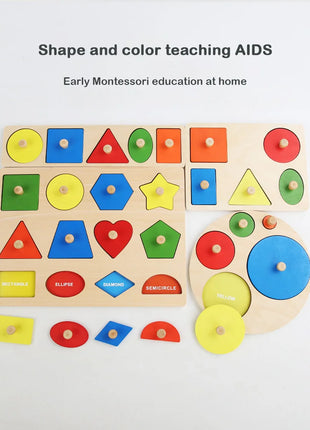 Giocattoli puzzle per bambini Montessori, lavagna per graffiare le mani con forme in legno e colori abbinati, giocattoli cognitivi geometrici per l'educazione precoce - riparo82