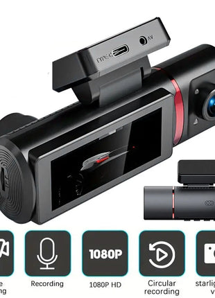 3 Channel Dash Cam, Front and Rear Inside Camera, Dash Camera, 3.16” IPS Screen, Loop Recording, G-Sensor, Night Vision - Riparo82