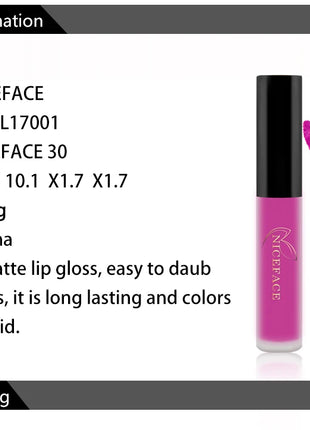 NICEFACE Nude Liquid Lipstick Ultra Matte Velvet Long Lasting Women Beauty Red Nonstick Cup Waterproof Lip Gloss Lips Cosmetics - Riparo82