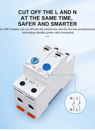 TOMZN TUYA 1-63A 1P 2P WIFI Smart Switch Energy Meter Circuit Breaker voltage current leakage temperature protection cut off L+N - Riparo82