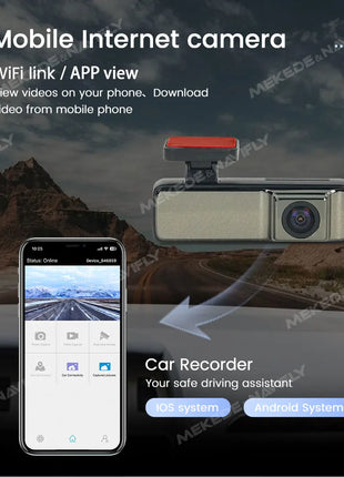 HD Dash Cam for front+in car DVR Single recording and dual recording/1K+1K mobile WiFi interconnection/24H parking monitoring - Riparo82