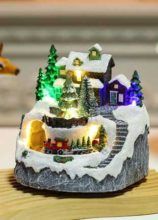 Figurine da collezione in resina Musica LED leggera Figurine di villaggio di Natale Statua rotante del villaggio per il regalo di decorazioni per la casa di Natale