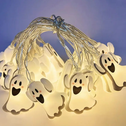 1PC Halloween 10 LED Battery Powered String Lights With Ghost Witch Cat Pumpkin Spider Web Skeleton Mummy Pirate Shape Indoor