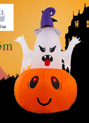 Halloween 1.5m Inflatable Luminous Decoration White Ghost Hat Pumpkin Built-in LED Light Ghost Christmas Outdoor Indoor Ornament - Riparo82
