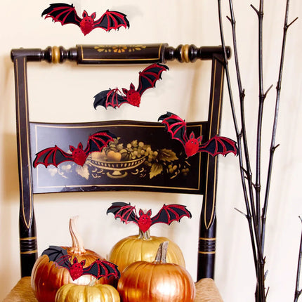 Halloween Bat Stickers Decoration 3D Red Black PVC Hollow Out Bat Wallpaper Decal Home Wall Background Halloween Decoration