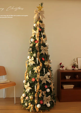 Albero di Natale incandescente Decorazione per albero di Natale artificiale pieghevole Ornamento natalizio floccato per esposizione spaziosa del festival del centro commerciale