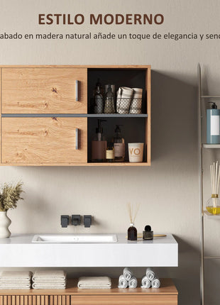 Homcom Mobile da bagno a parete con scomparti aperti e 2 ante Mobili da bagno moderni 80X35X57,5 cm Naturale