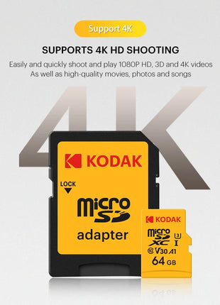 Scheda Micro SD originale al 100% Kodak Scheda di memoria da 128 GB Classe 10 Scheda Flash da 64 GB Scheda di memoria Flash da 32 GB V30 U3 per registratore di guida